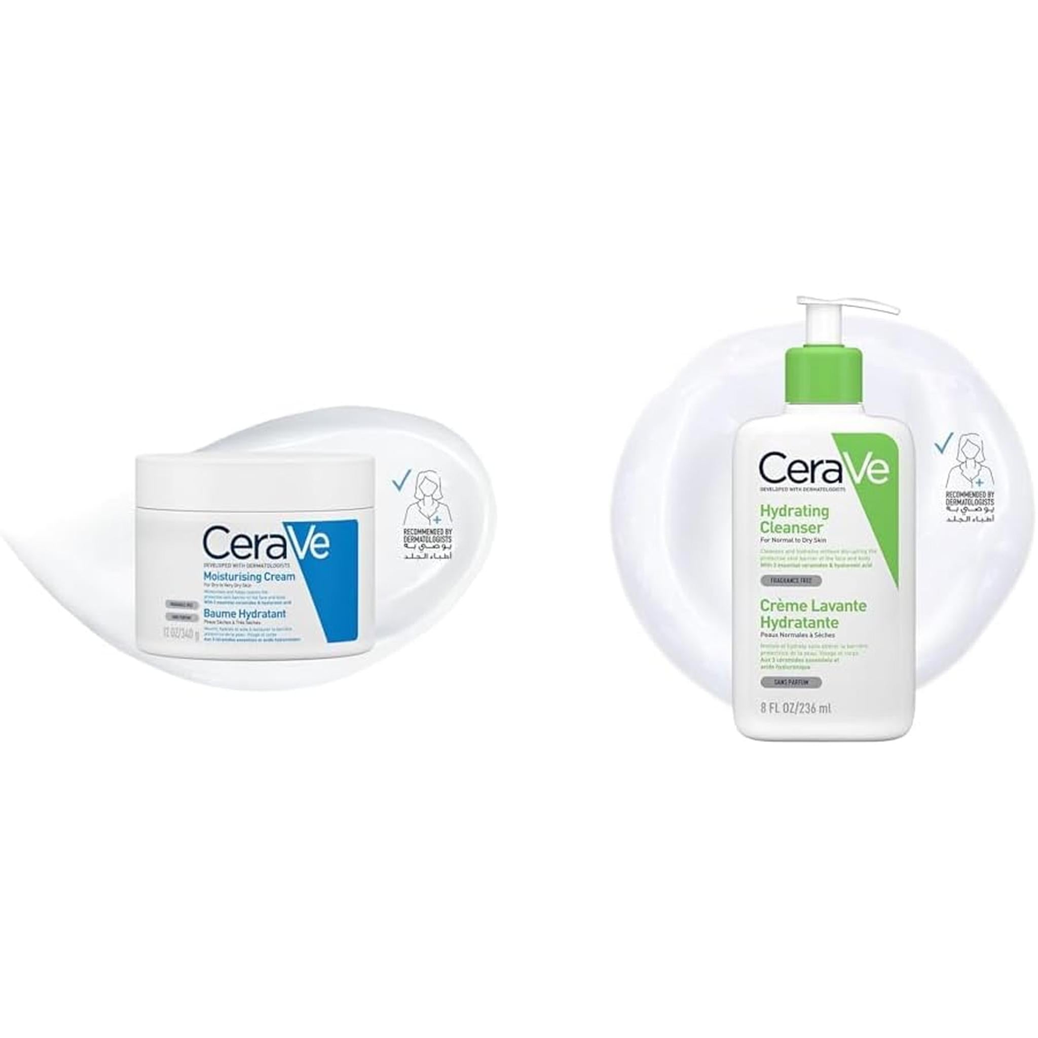 Cerave Dry Skin Routine Bundle, Moisturizing Cream 340G & Hydrating Cleanser 236Ml With Hyaluronic Acid
