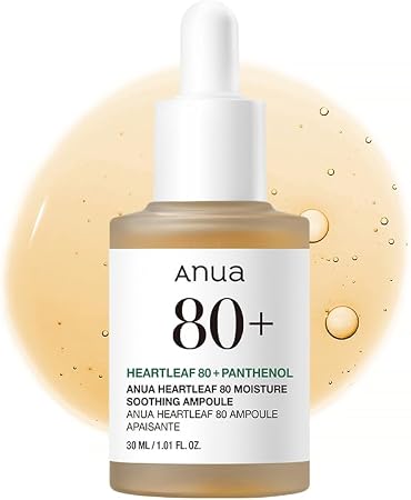 Anua Heartleaf 80 Soothing Ampoule, Hydration Facial Serum For Glass Skin, Panthenol, Hyaluronic Acid, Non-Greasy, Gentle Formula, Lightweight Essence, Vegan, Korean Skin Care, 30Ml/1.01 Fl.Oz