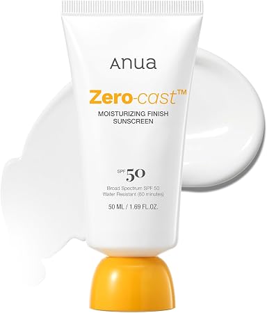 Anua Zero-Cast Moisturizing Finish Sunscreen,Spf 50, Glow Natural Sunscreen,No White Cast, Hyaluronic Acid, Niacinamide Sun Block For Face,Oil-Free, Oxybenzone Free, Travel Essential (50Ml/1.69Fl.Oz)
