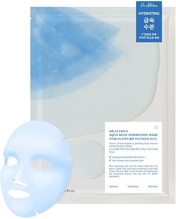 Dr.Althea Aqua Blue Hydration Mask | Reduce Facial Puffiness With Tannins | Sheet Mask For Long-Lasting Hydration | Vegan Korean Skincare (Pack Of 4)