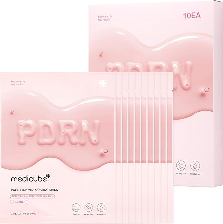 Medicube Salmon Dna Pdrn Pink Vita Coating Sheet Mask 10Ea - Korean Sheet Mask For Glass Skin - Luxurious Home Care Mask For Hydration, Firming, And Even Skin Tone, Korean Skin Care (22G 0.77 X 10Ea)