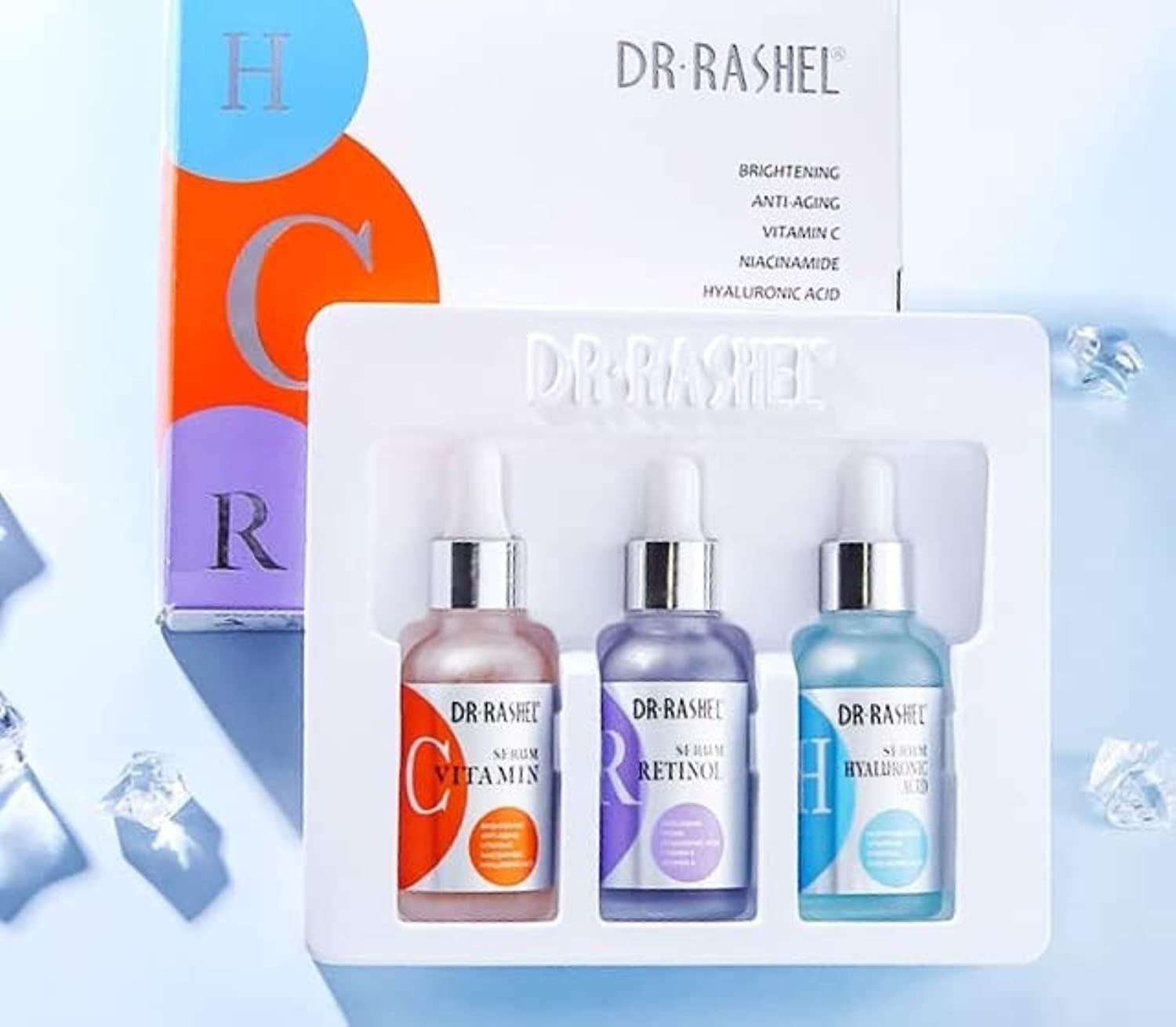 Dr Rashel Vitamin C, Retinol & Hyaluronic Acid Complete Facial Serum Moisturizing Repair Set, Size (1.01 Oz X 3 Pack Face Serum)