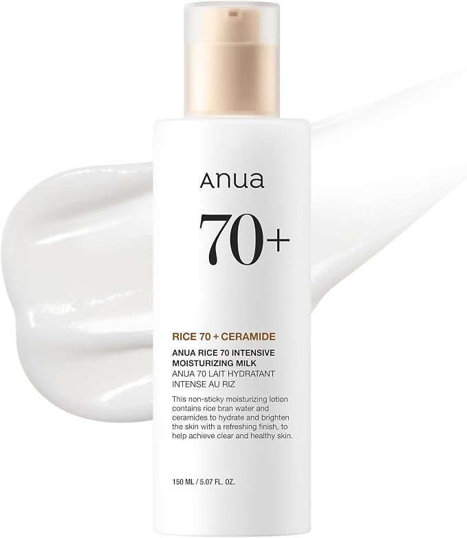 Anua Rice 70 Intensive Moisturising Milk, Lotion For Deep Hydration And Nourishment, Radiant Glass Skin, Rice Water, Niacinamide, Ceramide, Lightweight, Korean Skincare, 150Ml