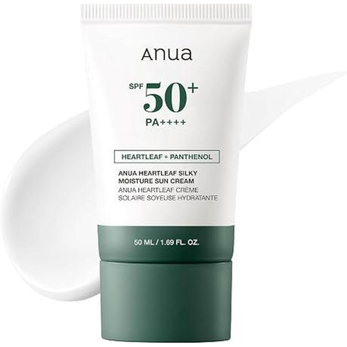 Anua Heartleaf Silky Moisture Sun Cream Spf 50 Pa++++, Korean Sunscreen, Face Sunscreen, Niacinamide, Fragrance Free, Travel Essentials, Low White Cast, 50Ml /1.69Fl.Oz