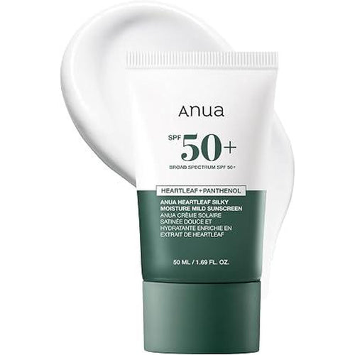 Anua Heartleaf Silky Moisture Mild Sunscreen, Broad Spectrum Spf 50+ With Moisturizing Formula, Lightweight Korean Sunscreen, Natural Finish, Vegan, Korean Skin Care 50Ml / 1.69 Fl. Oz.