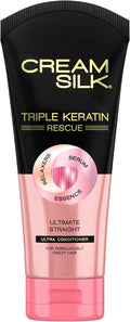 Cream Silk Triple Keratin Rescue Conditioner, For Intensely Dull And Damaged Hair, Ultimate Straight, With Keratin Relaxers, Serum & Essence, 170Ml