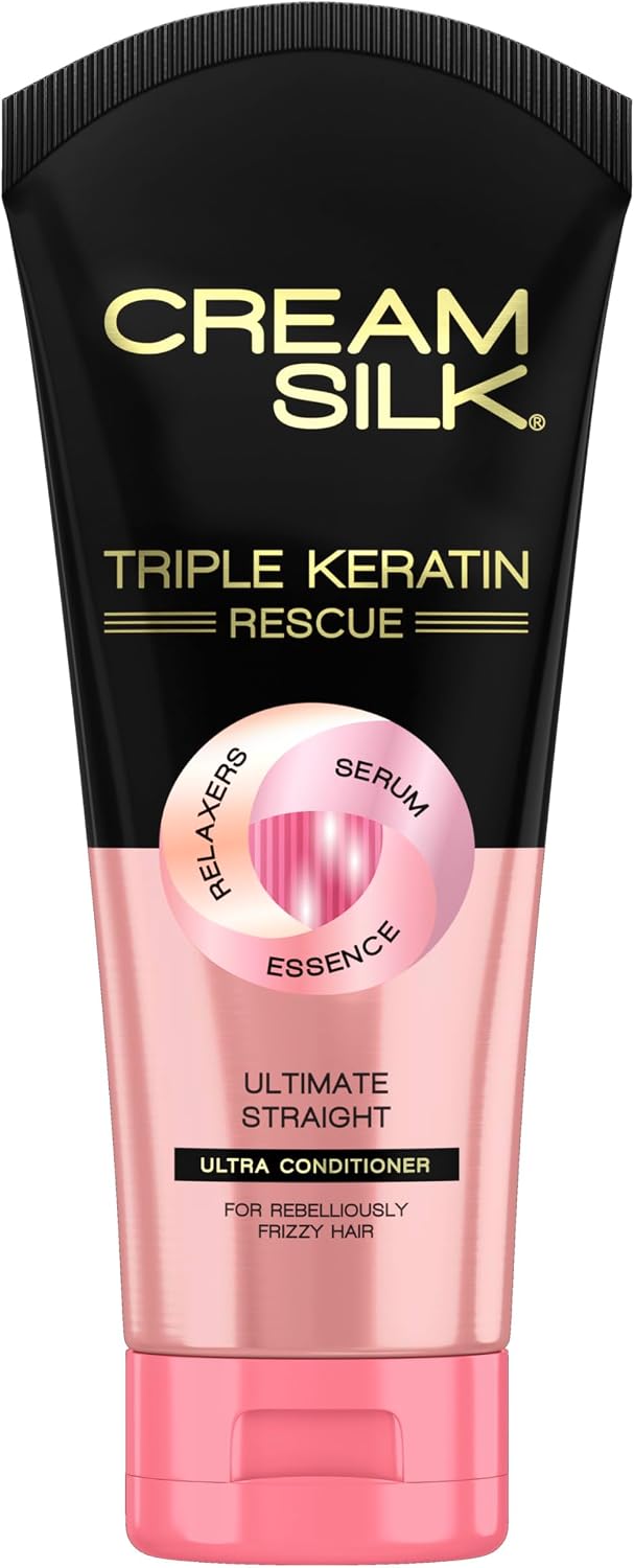 Cream Silk Triple Keratin Rescue Conditioner, For Intensely Dull And Damaged Hair, Ultimate Straight, With Keratin Relaxers, Serum & Essence, 170Ml