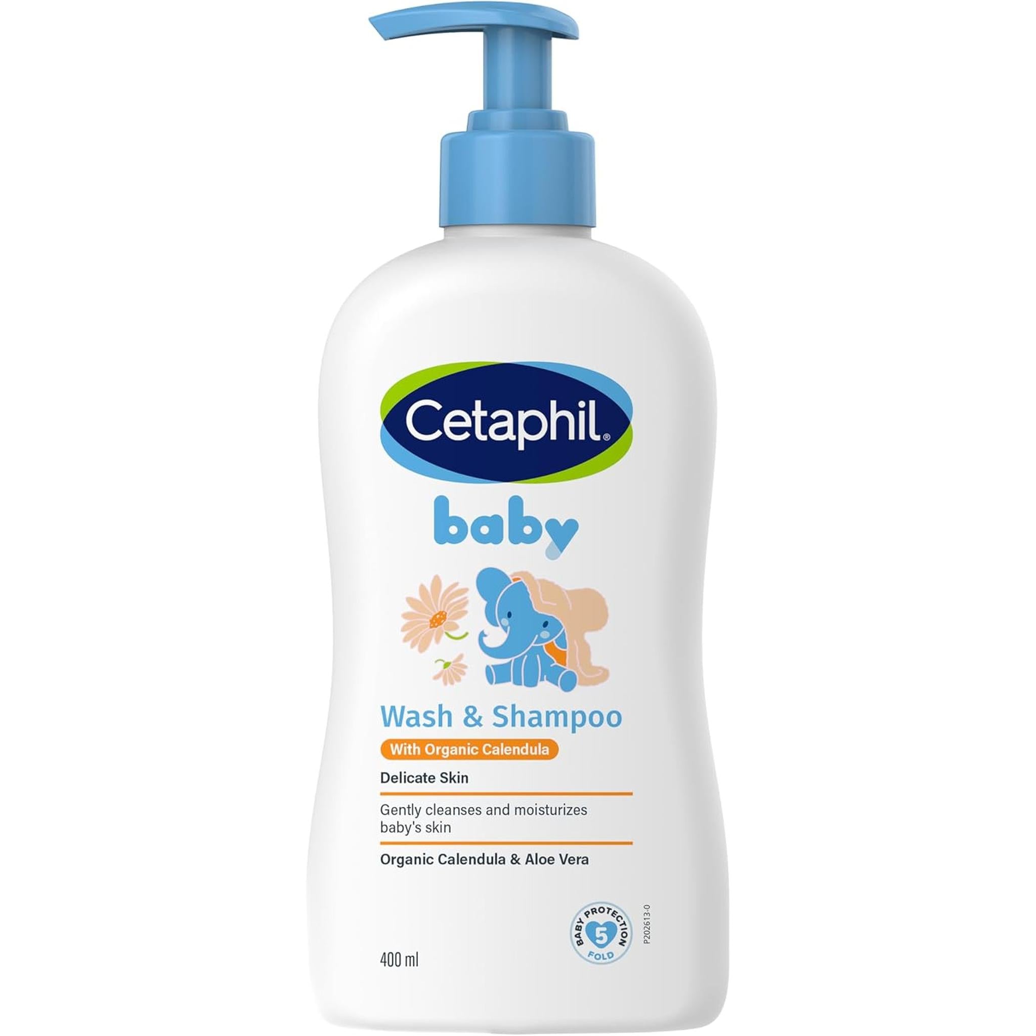 Cetaphil Baby Wash And Shampoo | Organic Calendula And Aloe Vera | Tear Free, Paraben, Colorant & Mineral Oil Free | Hypoallergenic | Unscented | Organic | Dermatologist Tested | 400Ml