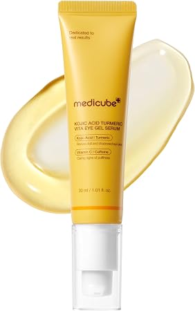 Medicube Eye Serum With Kojic Acid Turmeric | All-Day Brightening Eye Gel Serum | Refreshing Eye Care With Vitamin C, Retinol & Caffeine | Hydrating & Cooling Formula | Korean Skincare, 1.01 Fl.Oz