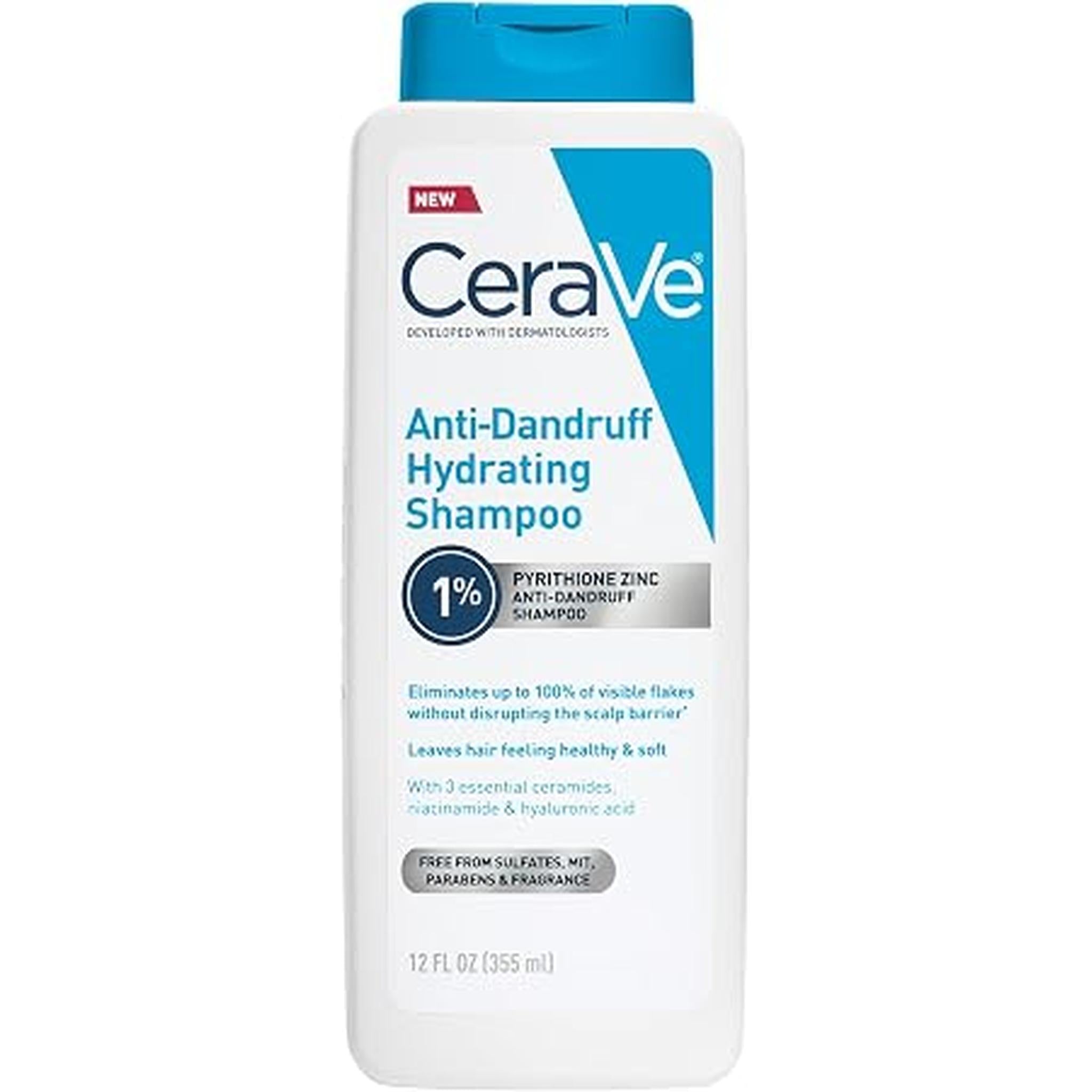 Cerave Hydrating Anti Dandruff Shampoo, 1% Pyrithione Zinc Dandruff Treatment With Ceramides, Niacinamide & Hyaluronic Acid, Helps Eliminate Flakes & Provides Itchy Scalp Relief, Sulfate Free, 12 Oz