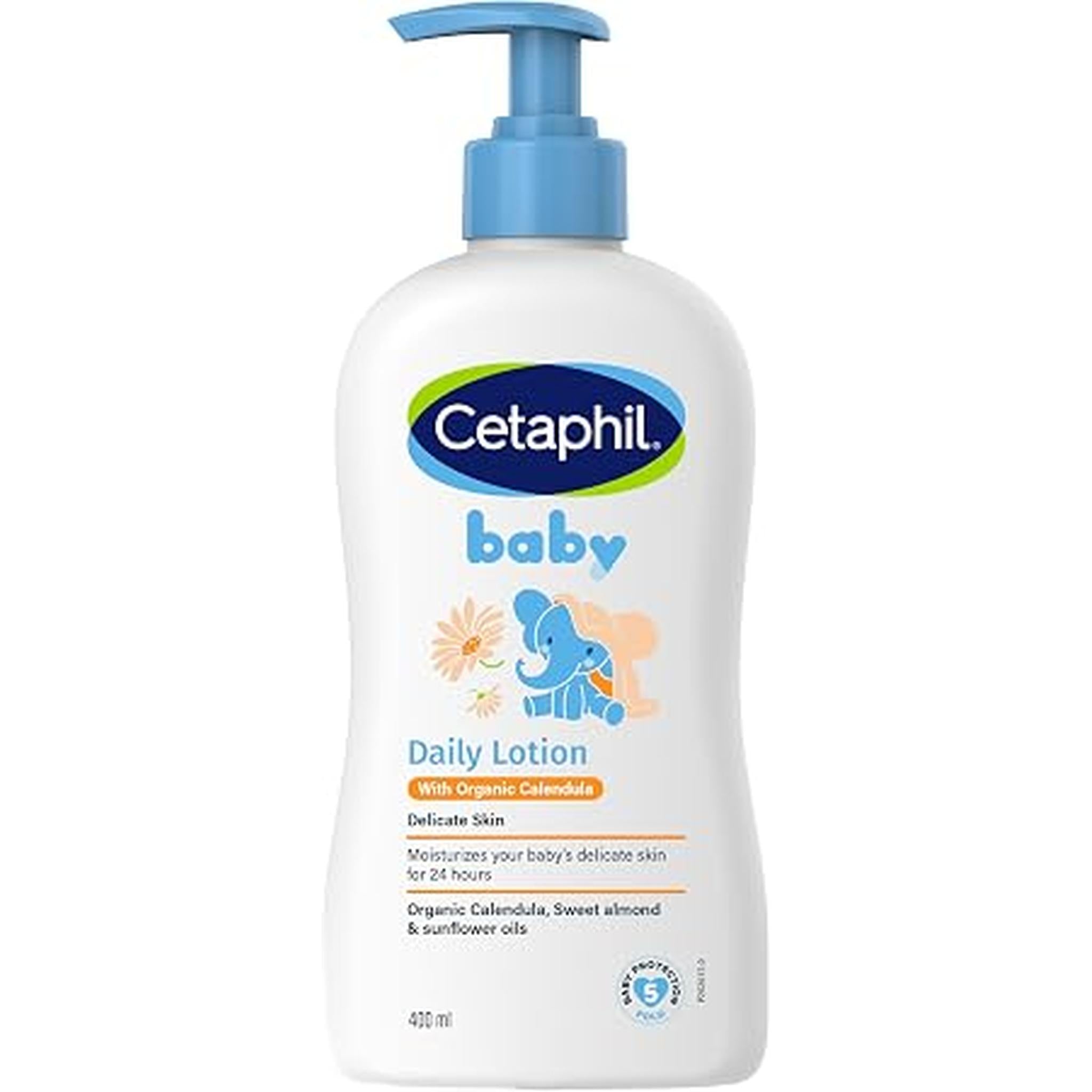 Cetaphil Baby Daily Lotion | Organic Calendula | Vitamin E, Sweet Almond & Sunflower Oils | Tear Free, Paraben, Colorant & Mineral Oil Free | Hypoallergenic | Organic | Dermatologist Tested | 400Ml