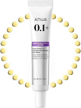 Anua Retinol 0.1 Caffeine Revitalizing Eye Cream, Lightweight Formula For Dark Circles & Puffiness, Hydrating For Sensitive Skin, Korean Skincare, 30 Ml