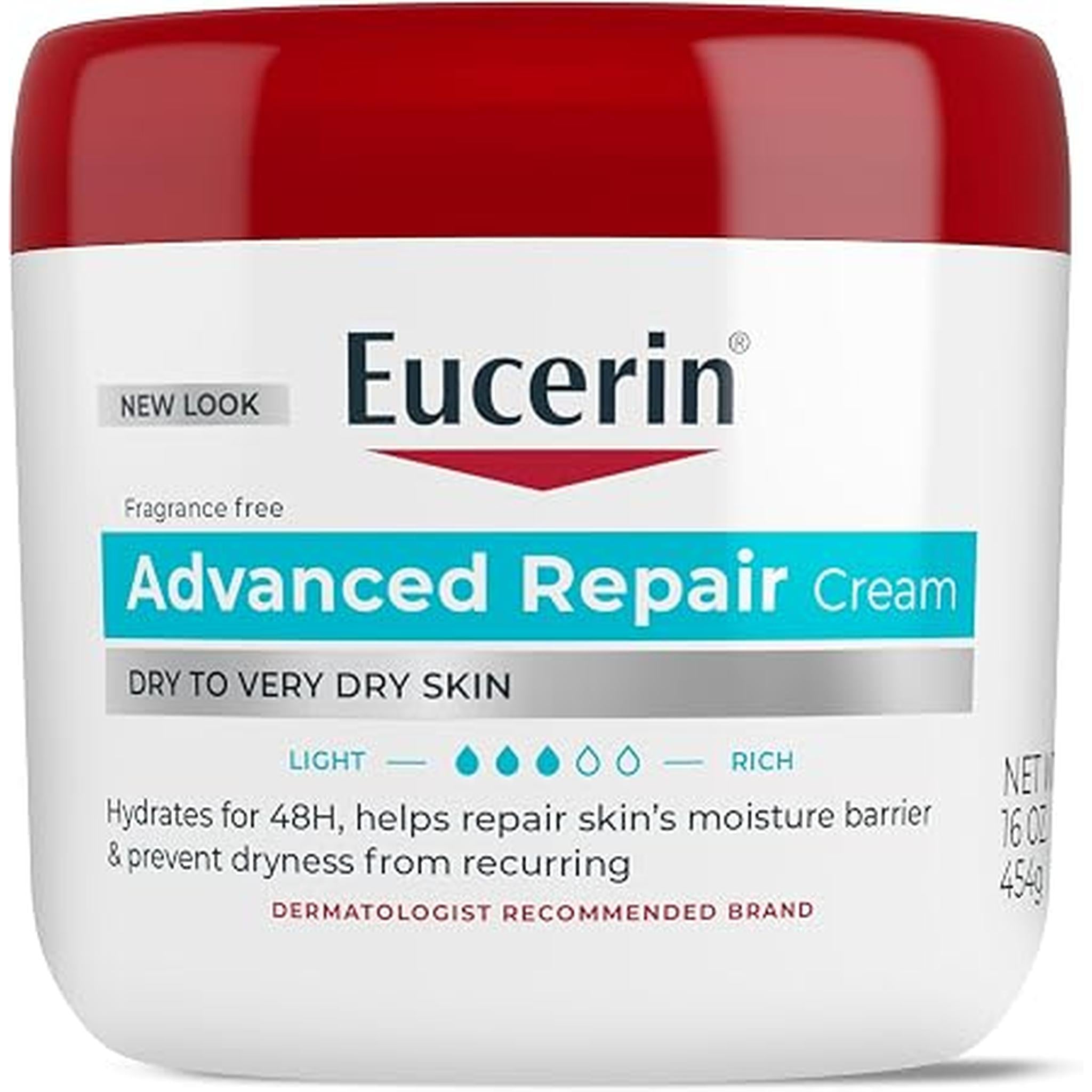 Eucerin Advanced Repair Body Cream, Fragrance Free Body Cream For Dry Skin, 16 Oz Jar
