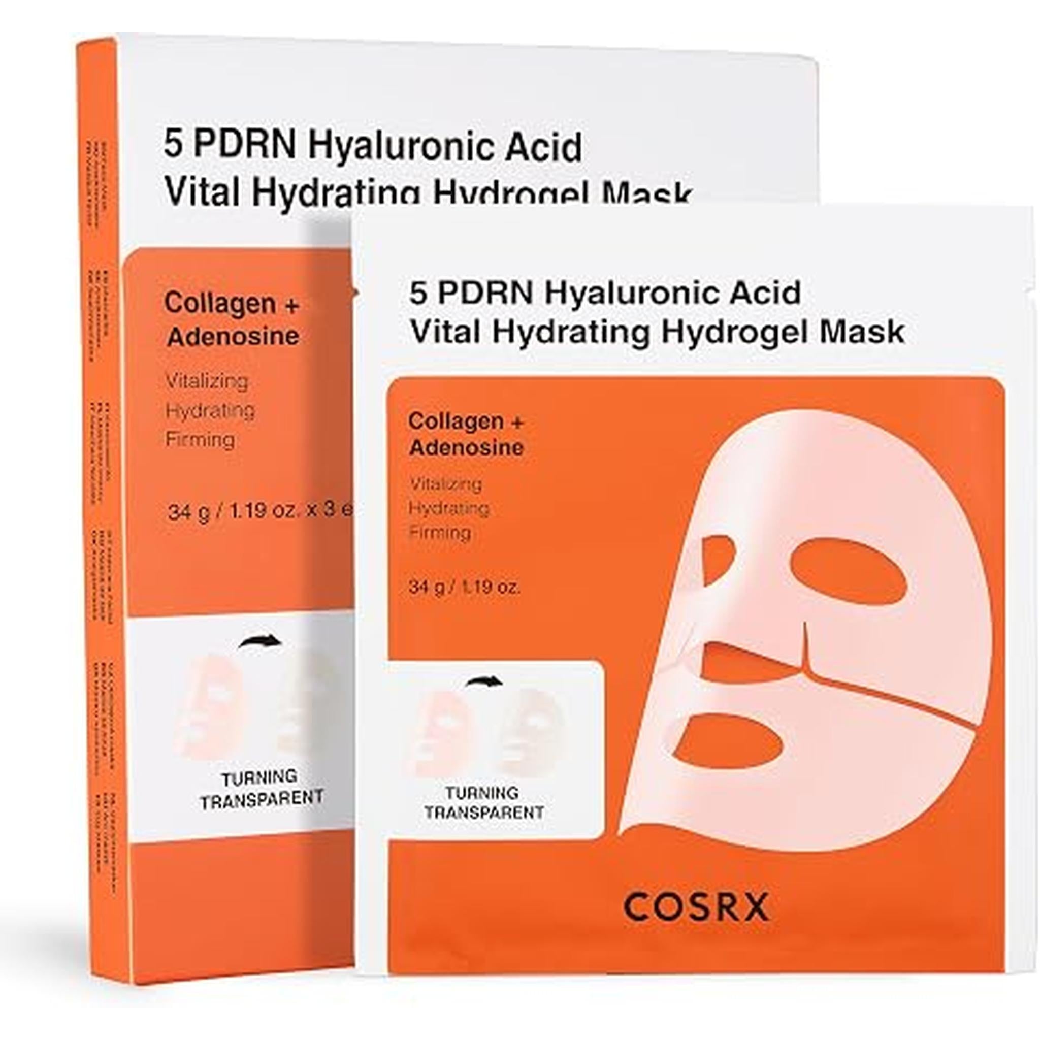 Cosrx 5 Pdrn Hyalruronic Acid Vital Hydrating Hydrogel Mask, Pack Of 3 For The Face With 5% Pdrn And 8X Hyaluronic Acid, Korean Face Mask For Glass Skin, Korean Skincare