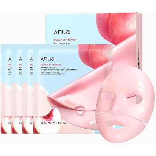 Anua Peach 70 Niacin Brightening Collagen Mask, Overnight Face Mask For Glass Skin, Niacinamide, Collagen Facial Mask, Glow Up With Hydration, Natural Color, Korean Skin Care (38G, 4Ea)