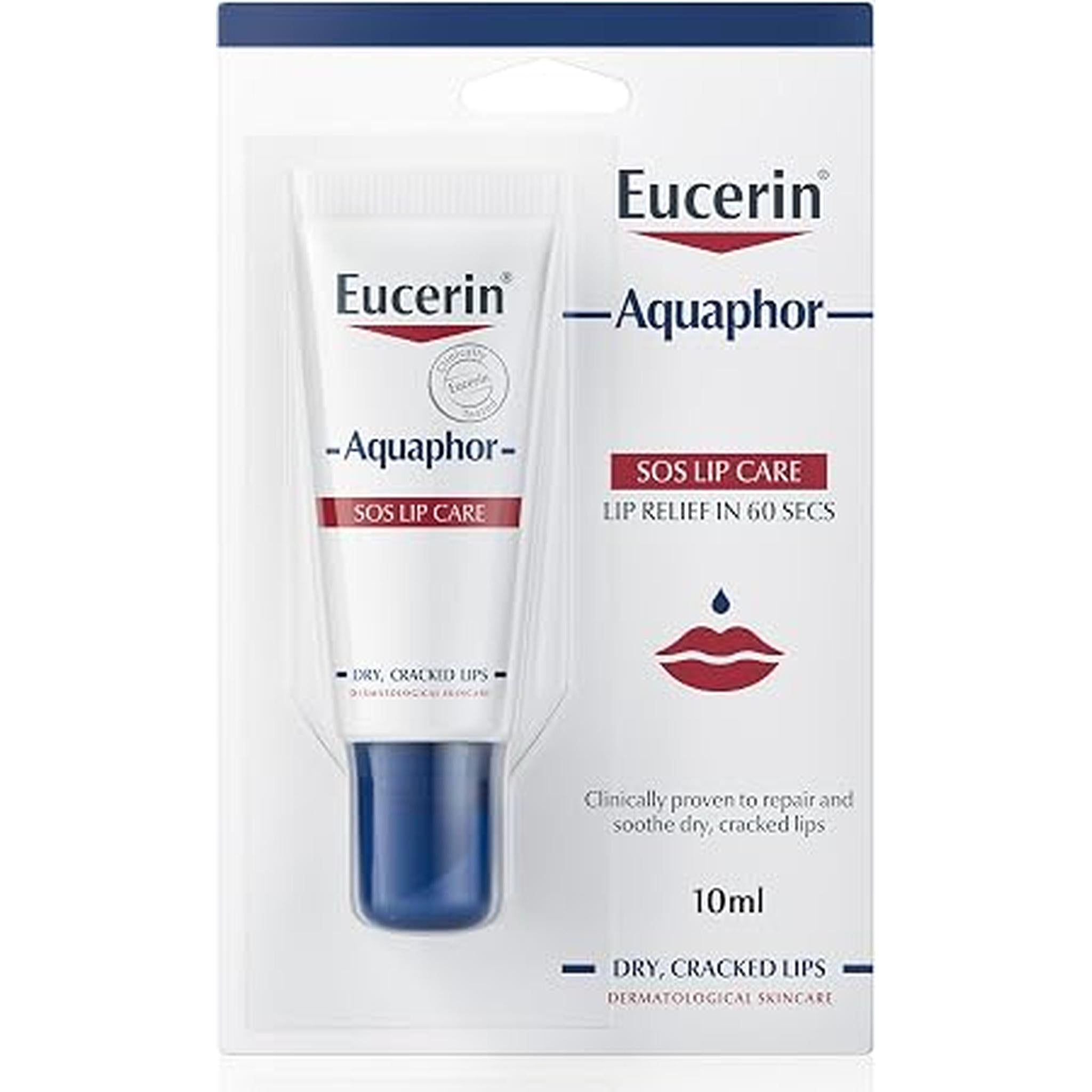 Eucerin Aquaphor Sos Lip Repair Lip Balm, Immediate 60-Seconds Lip Care And Relief, Moisturizing Effect For Dry And Cracked Lips, 10Ml
