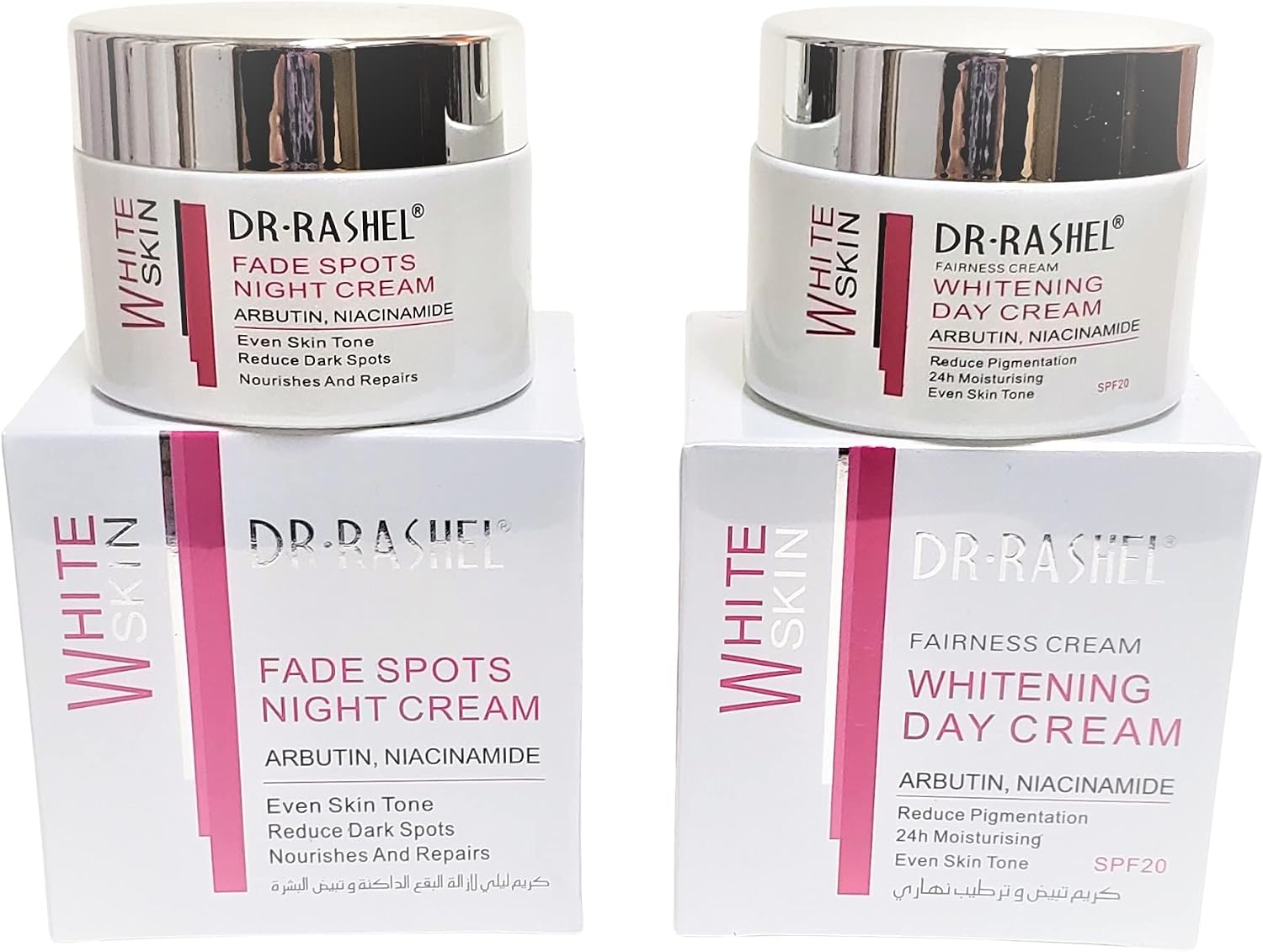 Dr Rashel Fade Dark Spots Face Day Cream & Night Cream With Arbutin And Niacinamide (Pack Of 2) Size 1.76Oz Jars