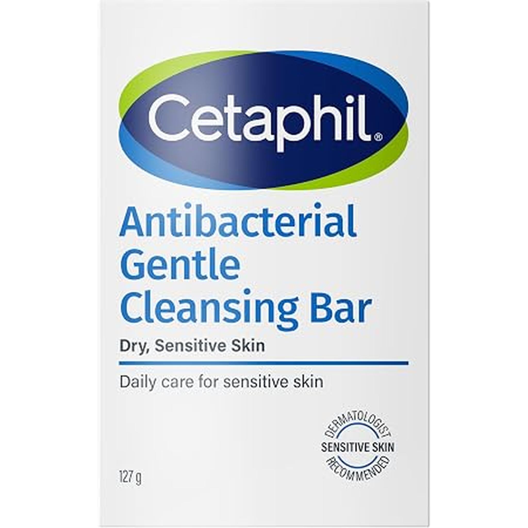 Cetaphil Antibacterial Bar | Deep Cleansing Face And Body | Dry To Normal Sensitive Skin | Soap & Fragrance Free, Hypoallergenic, Removes Makeup | Men & Women | 127G | Dermatologist Recommended