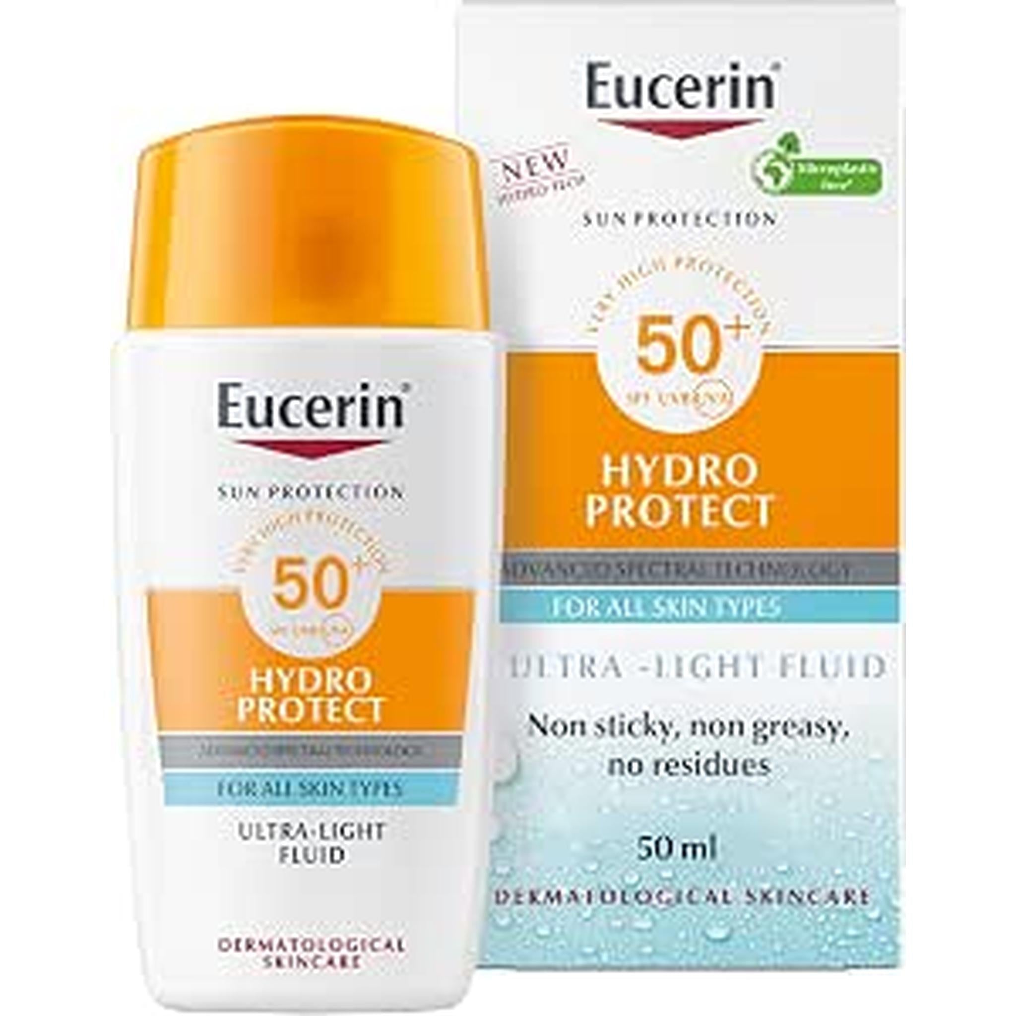 Eucerin Sunscreen Hydro Protect Face Ultra Light Fluid, High Uva/Uvb Protection, Spf 50+, Suitable For Daily Use, Non Sticky, Non Greasy, Suitable For All Skin Types, 50Ml