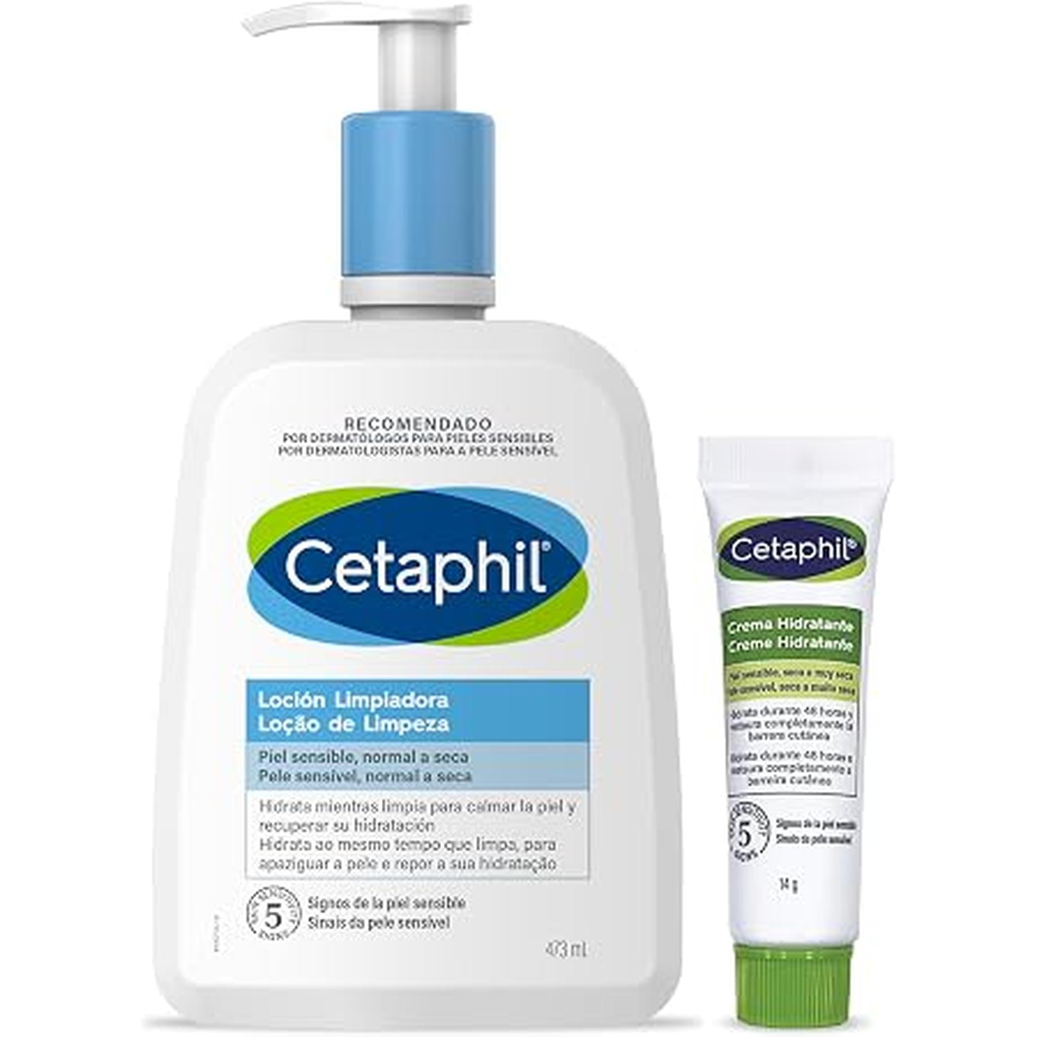 Cetaphil Routine Sensitive Skin Care Set Facial Cleansing Lotion 470Ml + Mini Moisturizer 14G
