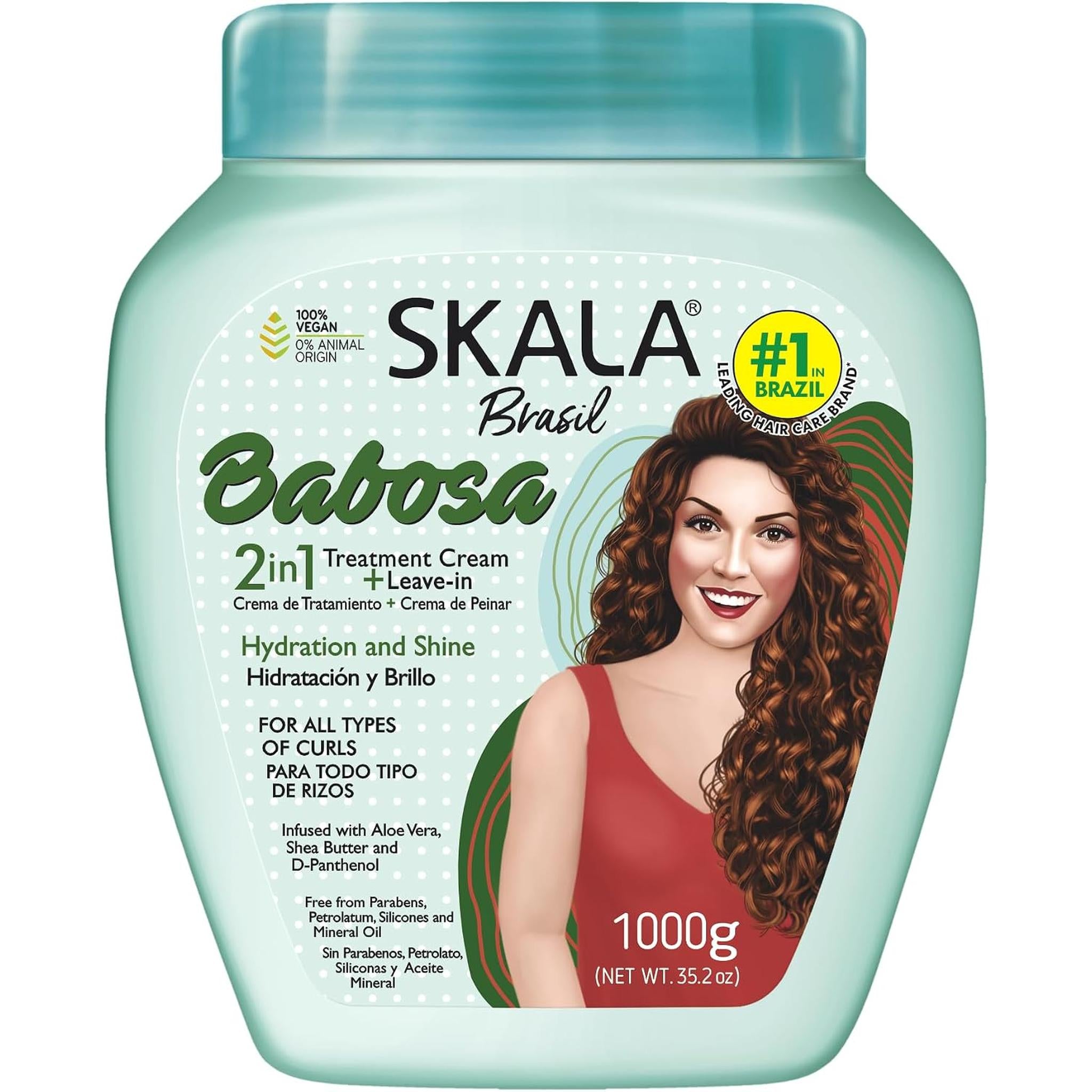 Skala Brasil Babosa 2-In-1 Treatment Cream, 1000G, Hydration And Shine For Curly Hair, Aloe Vera And Shea Butter