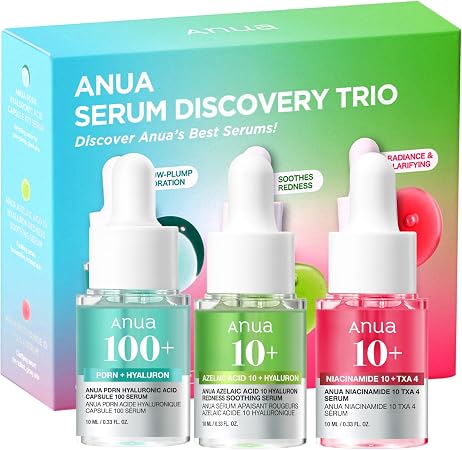 Anua Serum Discovery Trio, Mini Face Serum Travel Size Kit With Hyaluronic Acid, Niacinamide & Azelaic Acid, Hydrating Soothing Gift Set For Women, Korean Skincare Set -10Ml/0.33Fl.Oz × 3Ea