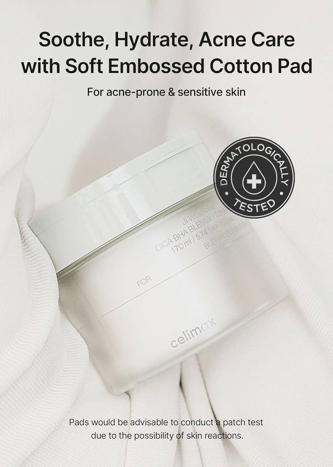 celimax Ji.Woo.Gae CICA BHA Blemish Toner Pad | BHA PHA LHA Complex, Centella Asiatica Extract, Hydrating, Moisturizing, Soothing, Reparing, (60 Pads)