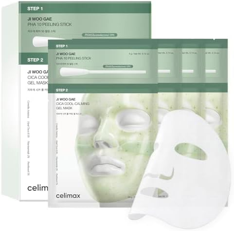celimax Cica PHA Peel 2-Step Gel Mask (4ea) | PHA 10% Exfoliating Peeling Stick & Cica Cooling Gel Mask
