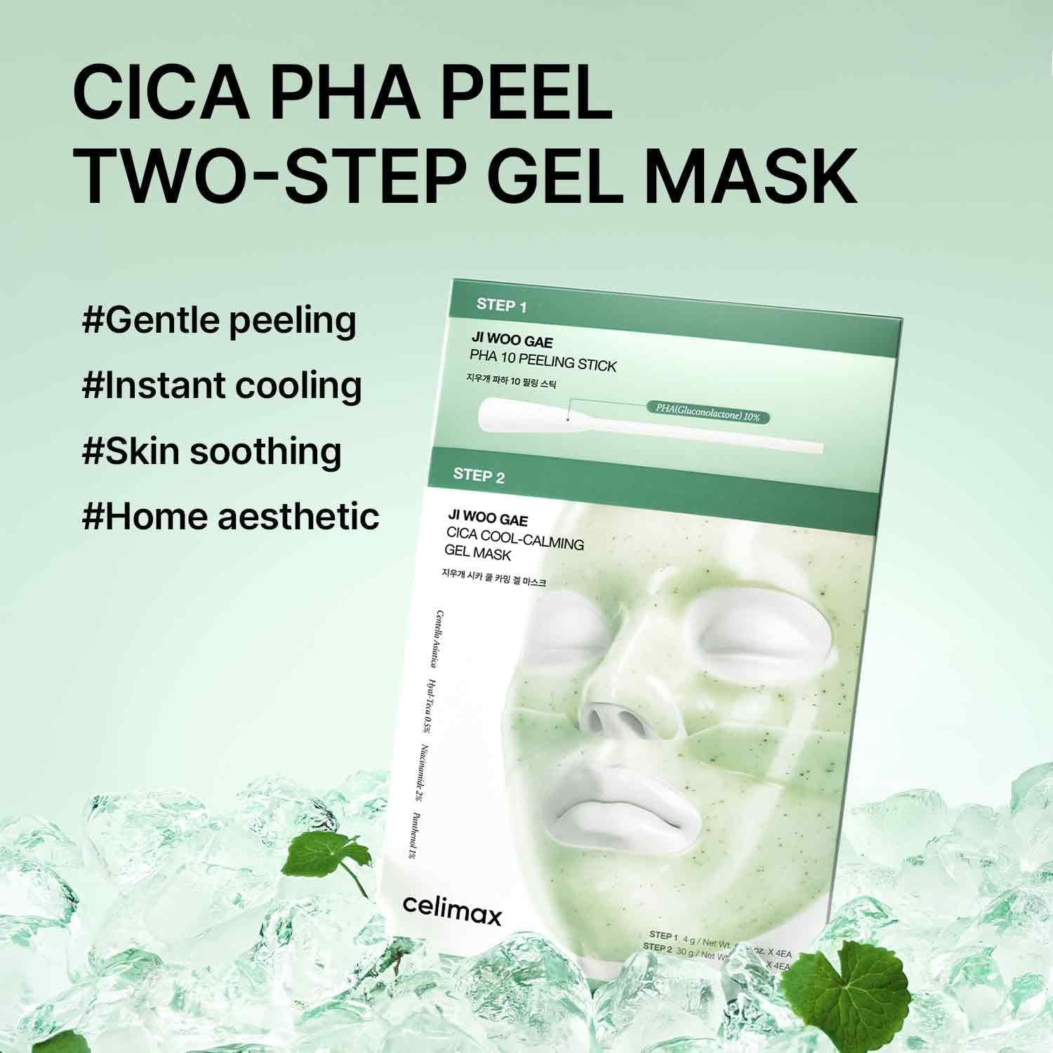 celimax Cica PHA Peel 2-Step Gel Mask (4ea) | PHA 10% Exfoliating Peeling Stick & Cica Cooling Gel Mask