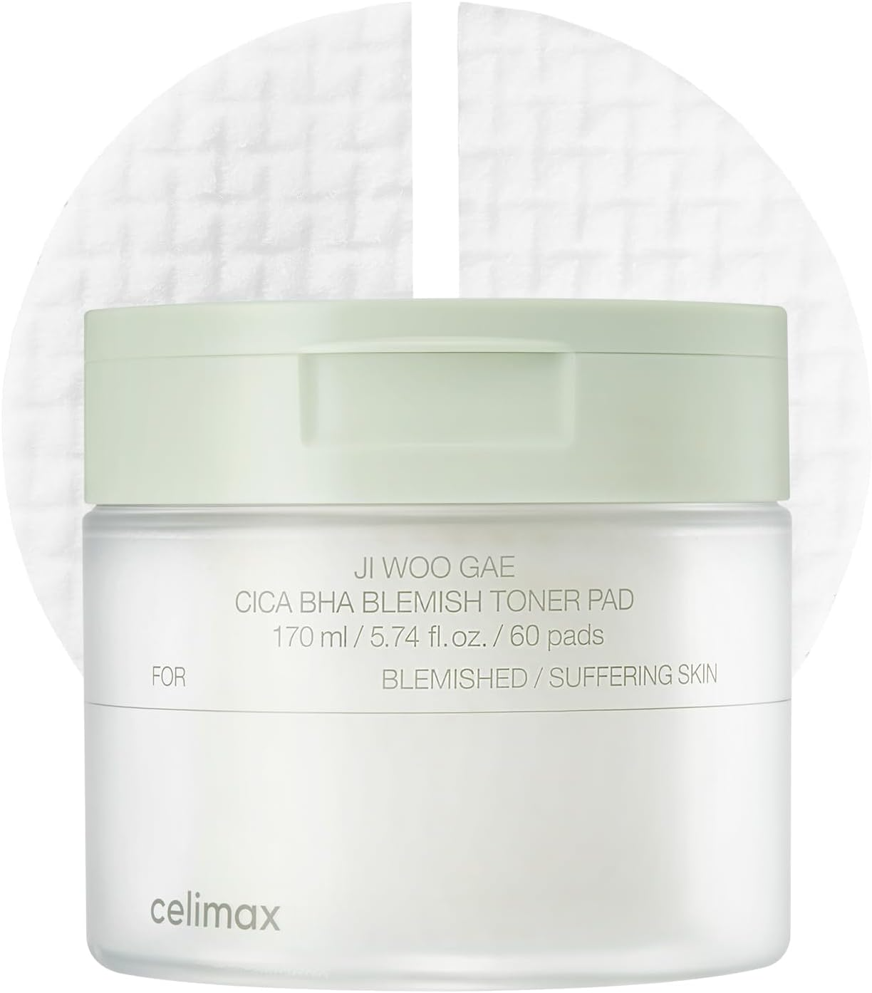 celimax Ji.Woo.Gae CICA BHA Blemish Toner Pad | BHA PHA LHA Complex, Centella Asiatica Extract, Hydrating, Moisturizing, Soothing, Reparing, (60 Pads)
